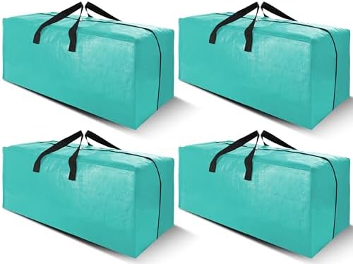 Cosy Family 4 Pack Heavy Duty Extra Large Moving Bags with Backpack Straps - Strong Handles & Zippers, Storage Totes For Space Saving, Fold Flat, Alternative to Moving Box, Aquamarine