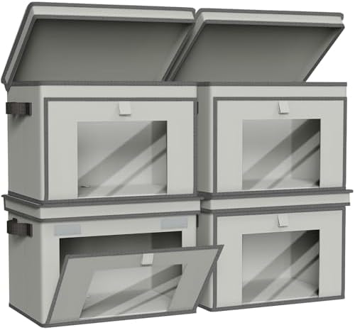 Univivi Front Opening Storage Bins with Lids for Home, Gray, 4 Pack