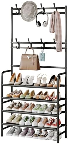 Coat Rack Shoe Rack With Storage Hooks Standing Organizer 4 Tier