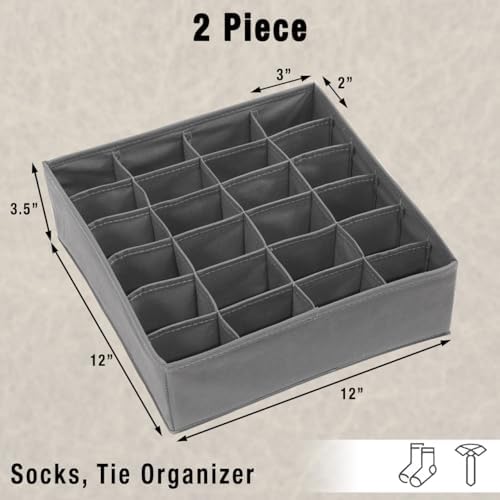 Simple Houseware 2 Pack Closet Sock Organizer, 24 Cell, Dark Gray