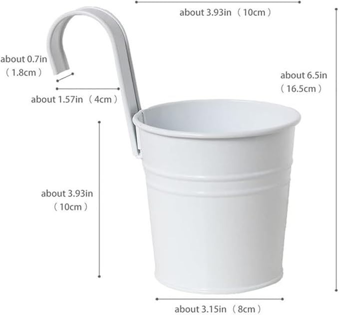XZJMY 5 Pcs Hanging Flower Pots Metal Iron Bucket Planter Pot Metal Bucket Flower Holder with Hook Indoor Outdoor Decor for Railing Fence Balcony Garden (White)