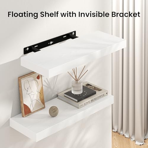 FLYJOE Square Floating Shelves for Wall, 10" W x 10" D x 1.4" H, Small Wooden Wall Mounted Display Shelves with Invisible Brackets for Living Room, Bedroom, Bathroom, Kitchen Decor, Set of 4, White