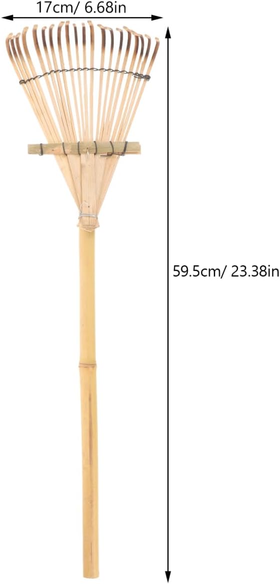 Toddmomy 23" Bamboo Hand Rake for Garden & Landscaping, Lightweight 20-Tine Wooden Rake for Leaves, Debris Gathering & Loosening, Compact Manual Cultivator for Yard, Flower Beds & Zen Garden