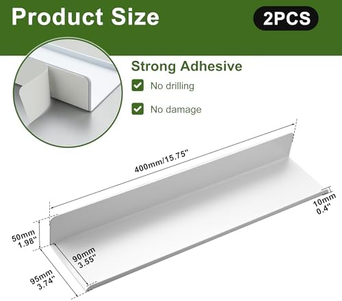 SAYAYO White Floating Shelves for Wall Storage, 16 Inch Adhesive Shelf