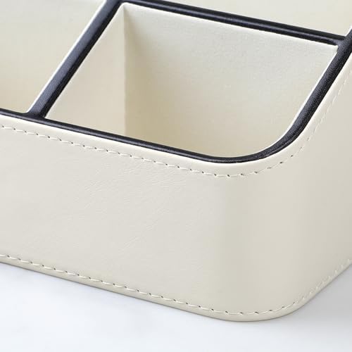 PU Leather Remote Control Holder, Nightstand Organizer with 4 Compartments
