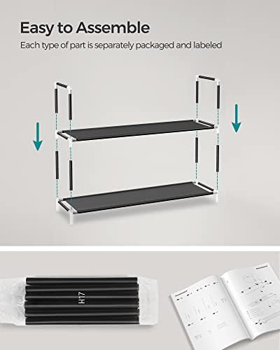 SONGMICS 2-Tier Shoe Rack, Shoe Storage for Hallway Closet, Slim and Space-Saving, Steel Frame, Non-Woven Fabric Shelves, Black ULSH052B01 (Pack of 6)