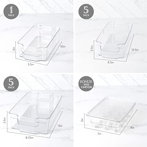 Oizeir Refrigerator Organizer Bins - Clear Plastic, Stackable, Narrow and Wide Bin Sizes, Egg Tray with Lid. Great Storage for Fridge, Cabinets, Countertops and Pantry. (Set of 12)