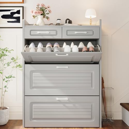 Shoe Cabinet for Entryway with 3 Large Flip Drawers and 2 Storage Drawers