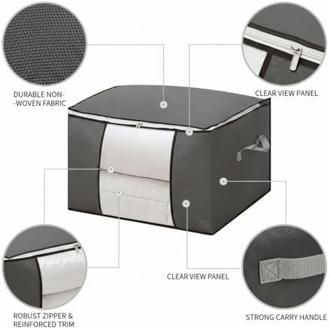 Large Underbed Storage Bag for Clothes & Bedding, Durable Non-Woven Fabric Organizer with Zipper, 23.6 x 15.7 x 13.8 Inches, Gray