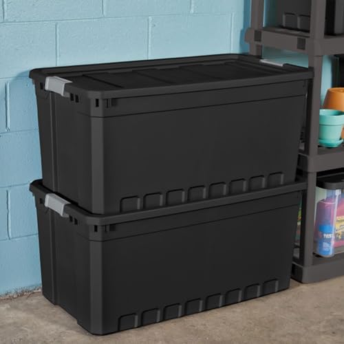 Sterilite 6-Pack Plastic Storage Bins with Lids, Stackable Containers, 50 Gallon, Black