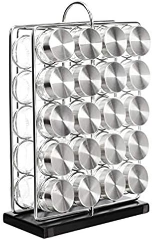 Amazon Basics 20 Jars Spice Rack Organizer, Space-Saving Kitchen Organizer with Glass Spice Jars, Sturdy, Silver