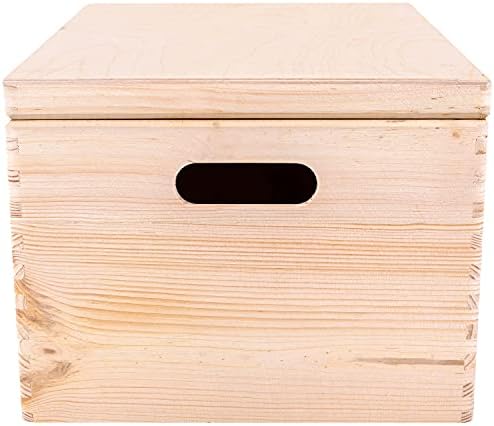 Creative Deco XXL Large Plain Wooden Box Storage with Hinged Lid