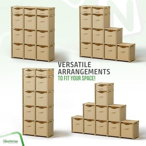 Cube Storage Organizer with Storage Bins Included - The Perfect Closet Organizers and Storage Solution. Includes 12 Storage Cubes, Great For Toy Storage, Closet Storage, Clothes Storage (Beige)