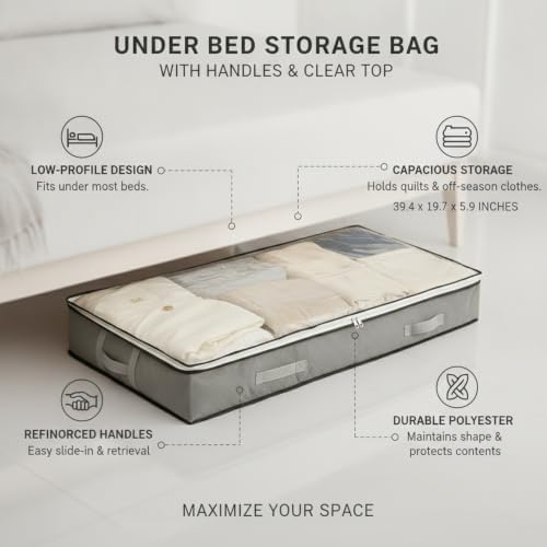 Maximize Bedroom Space with Under Bed Storage Bag - Durable Polyester Organizer for Quilts & Clothes, 39.4 x 19.7 x 5.9 Inches, 1 Pack