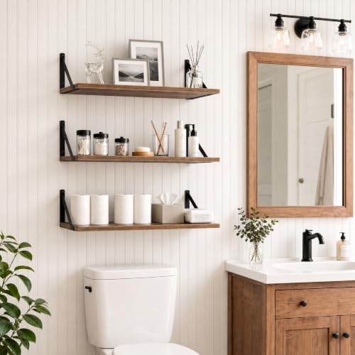 Floating Shelves 24 Inch Long, Set of 3, 12 Inch Deep Wall Shelves