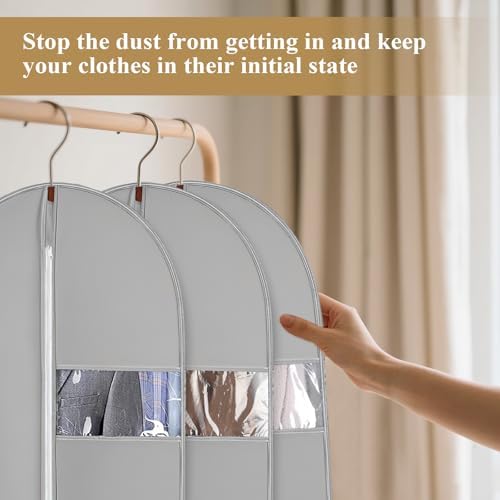 62Inch Garment Bags Covers,Black Hanging Clothes Bag, Suit Cover Bags with Clear Window for Hanging Closet Clothes Storage and Travel (Gray, 62 inch)
