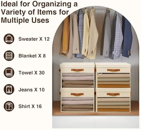 Homsorout Large Storage Bins with Lids - 3 Pack Foldable Decorative Organizers with Clear Windows & Handles, Cube Storage Organizers for Clothes, Blankets, Sweaters, Sheets, Beige