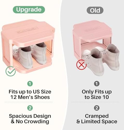 Kitstorack 8-Tier Vertical Plastic Shoe Rack, Freestanding Stackable Shoe Storage Organizer Cubes Shoe Shelf Tower or Small Closets and Tight Spaces, Pink