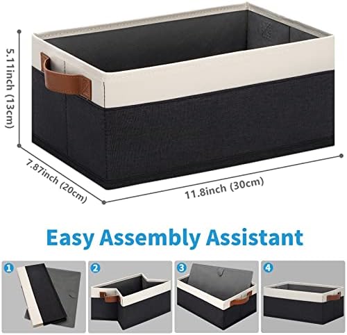 GhvyenntteS Storage Baskets for Organizing, Fabric Storage Bins with Leather H&les, Foldable Rectangular Storage Baskets for Shelves, Closets, Home, Office(Black/White, 6 Pack)11.8X7.9X5.1 in