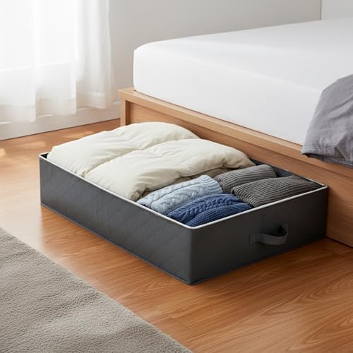 Under Bed Storage Bag with Handles, Polyester Container for Bedding and Seasonal Clothes, 39.4 x 19.7 x 7.1 Inches (1 PC)