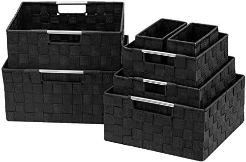 Sorbus Baskets for Organizing, 7-Piece Hand-Woven Storage Set (Black)