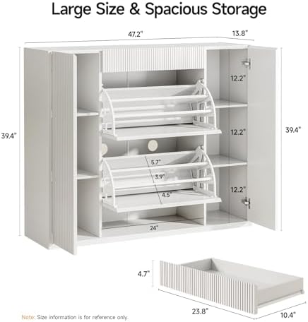 ONBRILL Large Shoe Cabinet with 2 Flip Drawers (3-Tier Each) & 2 Side Doors