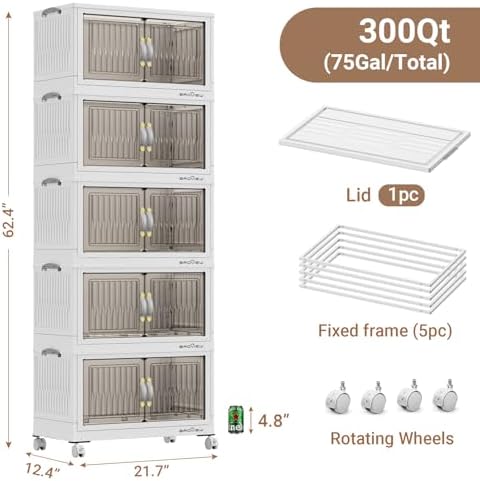 BROVIEW 300Qt Stackable Storage Bins with Lid for Home Dorm, 5Pack White