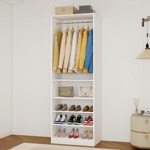 Closet System with Drawers, 2FT Closet Organize System with 3 Drawers & 2 Hanging Rods &for Walk in Closets, 24" Freestanding Closet System, White(VO-009)