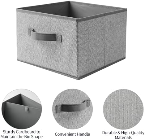 Storage Baskets, 11-Inch Woven Fabric Bins, Storage Cubes with Reinforced Handles, Organizer Bins for Closet Shelves, Foldable, for Toys, Clothes (4PCS/Grey-11*11*7.8inch)
