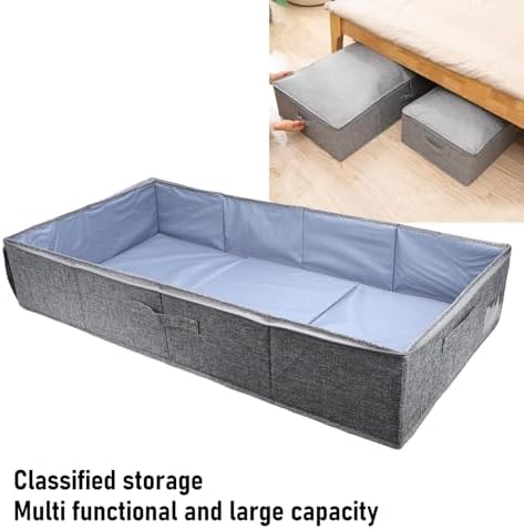 Under Bed Storage Cotton Linen Water Proof Underbed Storage Bags for Bedding Foldable Under Bed Storage Container for Clothes Socks Shoes, Gray (S)
