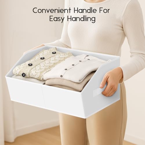 Homsorout Large Closet Organizers and Storage Bins - 6 Pack Trapezoid Storage Baskets for Shelves, Foldable Fabric Baskets with Handles Ideal for Closet, Basket, Wardrobe and Shelf Storage, White