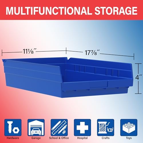 Akro-Mils 30178 Heavy Duty Plastic Shelf Bins, 18"x 11"x 4", Yellow, 12-Pk