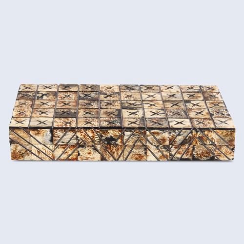 Handicrafts Home Large Decorative Storage Box 12x6– Coffee Table Organizer Box, Modern Home Décor Accent, Keepsake Memory Box, Jewelry Storage Box, Boho Decorative Box with Lid for Shelf, Mantle Decor