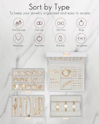 VLANDO Large Jewelry Box, 4 Layer Storage Organizer, Removable Dividers