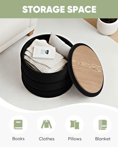 B FSOBEIIALEO 22.83" Round Velvet Storage Ottoman with Tray, Black