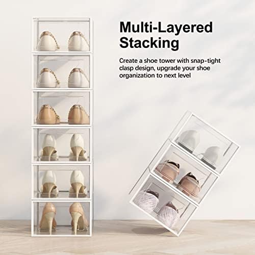 SEE SPRING X-Large Shoe Storage Box Fit Size 11, Clear Plastic Stackable Shoe Organizer for Closet, Space Saving Foldable Shoe Rack Sneaker Container Bin Holder, 12 Pack Clear