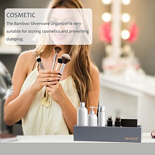 PRATIQUE Bamboo Drawer Organizer - Kitchen Utensil Organizer Silverware Tray Cutlery Holder，Office Desk Supplies and Accessories,12 * 5.9 * 2.6,Grey