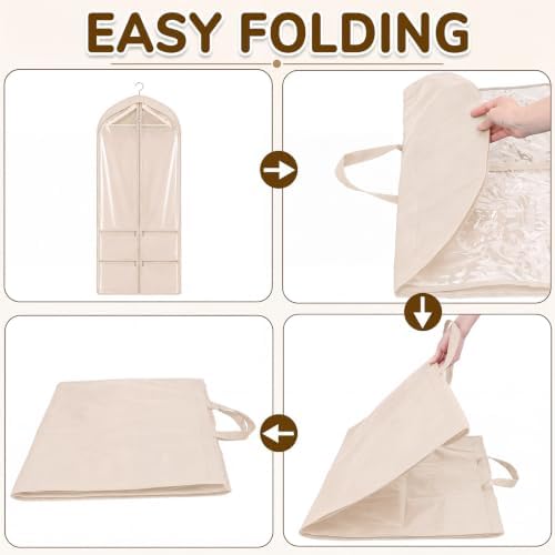 Tranqun 2 Pack 65" Long Wedding Garment Bags for Gowns Dress, Clear, Khaki