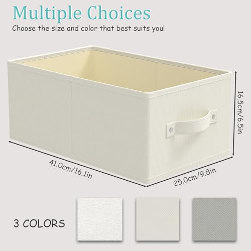 Storage Boxes, Fabric Clothes Bins, 3 Pack, Beige, 16.1x9.8x6.5 In