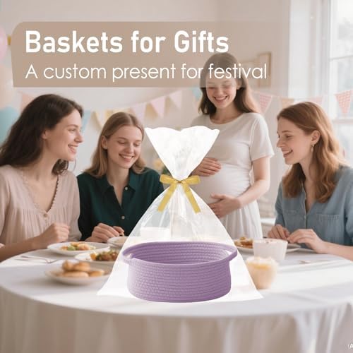 JMvicyroam Small Woven Basket, Empty Gift Basket, Purple/2 Pack