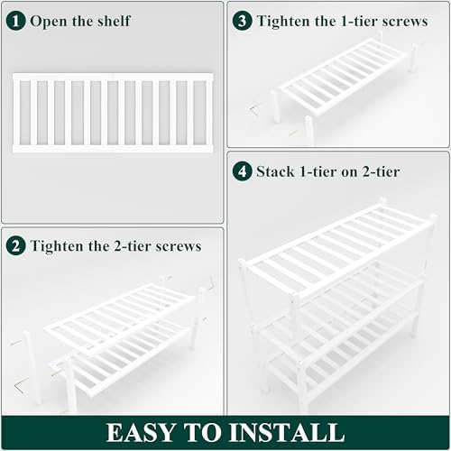 Smiry Bamboo Shoe Rack, 14 Vertical Slats, 3 Tier - 26.8" Wide, White