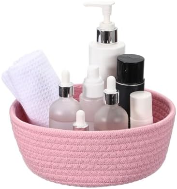 uxcell Small Cotton Rope Woven Storage Basket, 9.1x3.6" Tiny Round Organization Storage Bins Cute Nursery Containers Bin for Shelves Closet Home Office Organizing, Pink