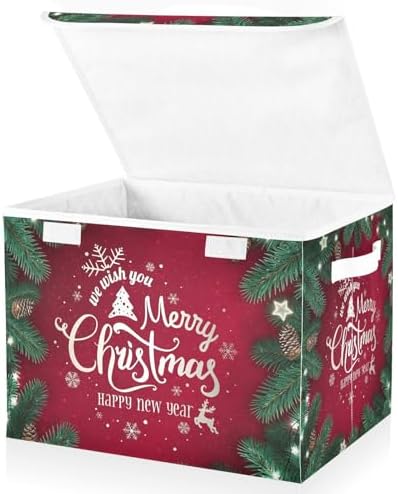 senya Christmas Storage Baskets Merry Christmas Happy New Year | Collapsible Storage Bins with Lids Boxes Clothes Baskets for Organizing