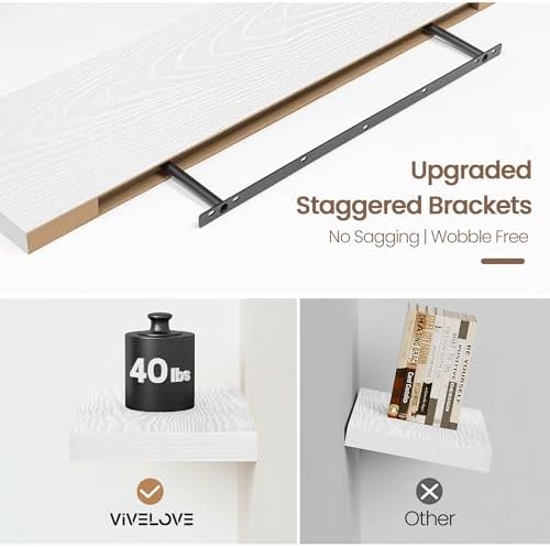Vivelove Floating Shelves 9 inch Deep 32”Long Set of 2, White | Easy Install With Hardware, 1.5" Thick, Invisible Brackets, Wall Mounted, No Sagging, For Any Room
