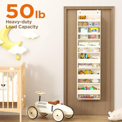 Over The Door Organizer, 6 Tiers Behind The Door Storage Hanging Shelves | Heavy Duty Hanging Organizer Storage with Large Capacity Pockets for Closet Wall Bathroom Bedroom Nursery Pantry, 1 Beige