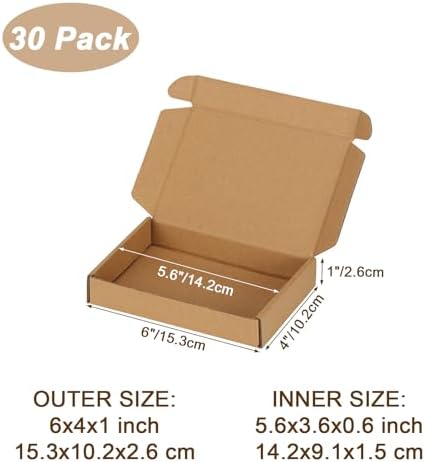 6x4x1 inch Small Shipping Boxes, Set of 30 Mailing Boxes, Brown