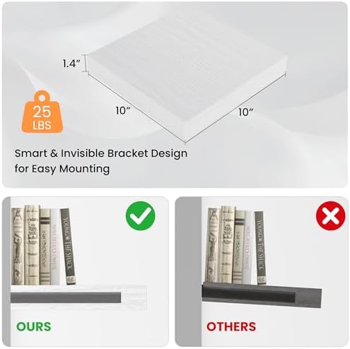 FLYJOE Square Floating Shelves for Wall, 10" W x 10" D x 1.4" H, Small Wooden Wall Mounted Display Shelves with Invisible Brackets for Living Room, Bedroom, Bathroom, Kitchen Decor, Set of 4, White