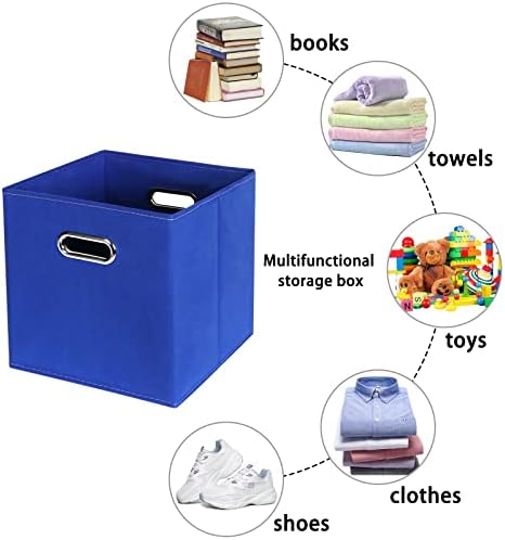 Dark Blue Fabric Storage Bins, Set of 3, 11x11x11, Foldable Cube Bins for Cloth or Accessory Storage