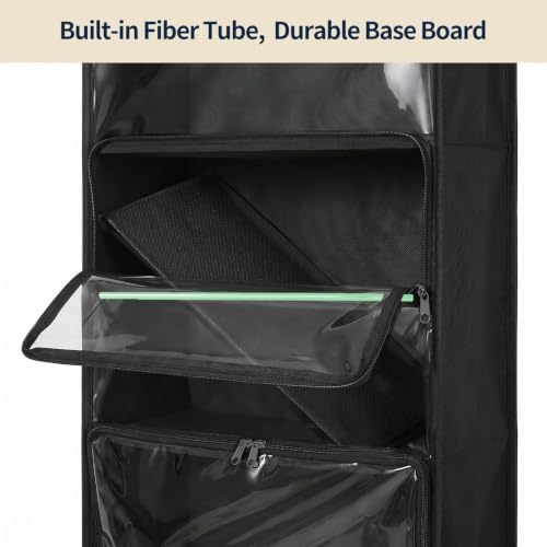 Yecaye Hanging Yarn Storage Organizer with 6 Zippered Closure Compartments, Heavy Duty Stuffed Animal Storage with Clear Full-Front PVC, Dustproof Yarn Holder for Crocheting Storage, Black 6 Tier