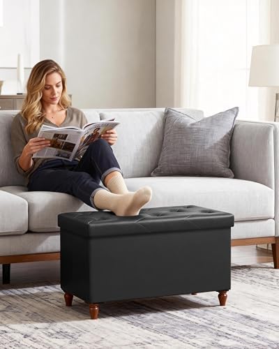 GLAXYFUR 30 Inches Ottoman with Storage, Folding Bench with Legs, Black